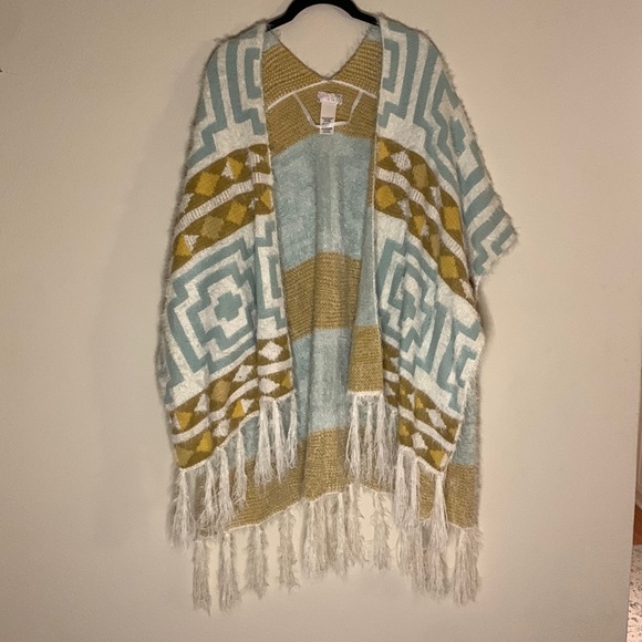 Free People Diamondback Kimono Ivory, Yellow, Brown, Blue - Picture 3 of 9
